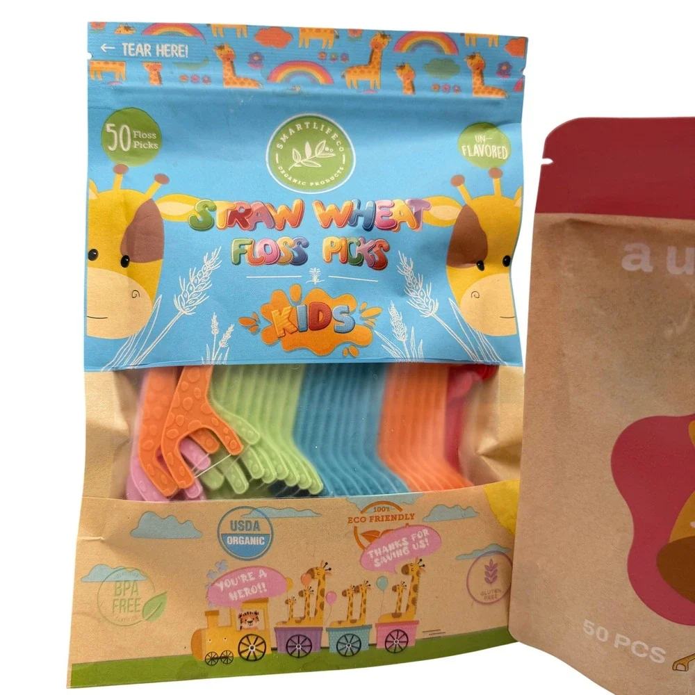 Autobrush Smartlife Co Kids Floss Picks 3pk Multi Straw Wheat Eco Friendly BPA